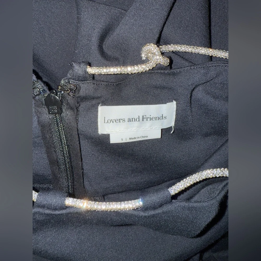 Lovers + Friends Charlotte Rhinestone Strap Cutout Midi Sexy Slit Dress REVOLVE - Picture 15 of 16